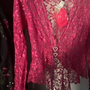 Elegant Pink Lace Cardigan